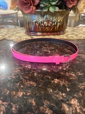 Bright Pink Patent Adjustable Slim Women’s Belt with Silver Buckle 36”L